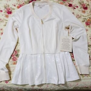 BOSTON PROPER Ivory Jacket Top Sequins Peplum NEW NWT XS